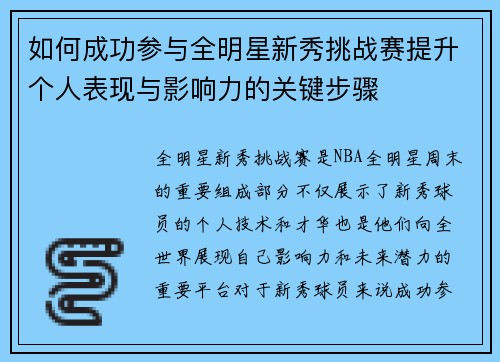 如何成功参与全明星新秀挑战赛提升个人表现与影响力的关键步骤