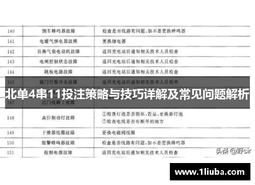 北单4串11投注策略与技巧详解及常见问题解析